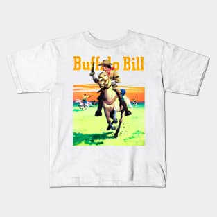 Buffalo Bill Running on Horseback through The  Desert Western Robbery Cowboy Retro Comic Kids T-Shirt